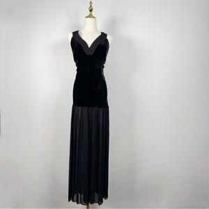 Vintage Y2K Crushed Velvet & Chiffon Maxi Gown by Tattered Rose XL